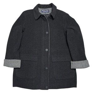HERMAN KAY WOOL Luxury Designer Grey Winter Business Casual Coat Womens Medium
